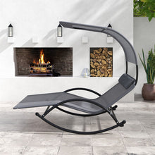 Load image into Gallery viewer, Chaise Longue Double Chaise  Bascule pour 2 Personnes 2 Appui-T锚tes Amovibles Cadre en Mtal Robuste Lit de Repos Ergonomique 2 Places Gris/Noir/Beige -