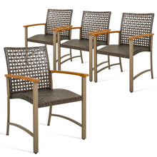 Load image into Gallery viewer, Ensemble de 4 Chaises en Rotin pour l'Extrieur Chaises avec Accoudoirs en Bois d'Acacia Structure Mtallique Robuste Chaises Ergonomiques -
