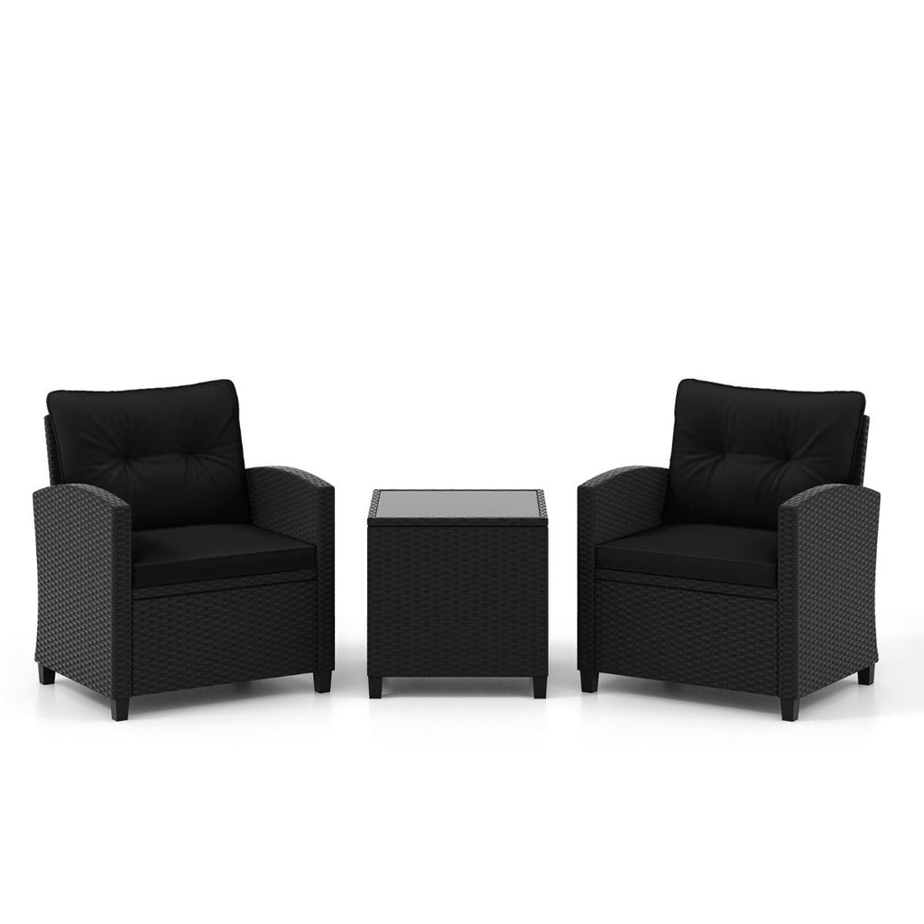 Ensemble de Meubles 3 Pices de Patio en Rotin Charge 180KG Salon de Jardin 2 Fauteuils Table Basse avec Plateau Noir/Beige/Blanc -