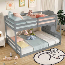 Load image into Gallery viewer, Twin Over Full Bunk Bed with Storage Stairs, Solid Wood Floor Bunk Bed with Full-Length Guardrails, Low Bunk Bed with for Kids Teens Adults
