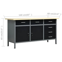Load image into Gallery viewer, Etabli avec 4 panneaux muraux table de travail poste de travail stockage rangement d'outils 160 cm garage atelier pieds réglables en hauteur 02_0003666 -