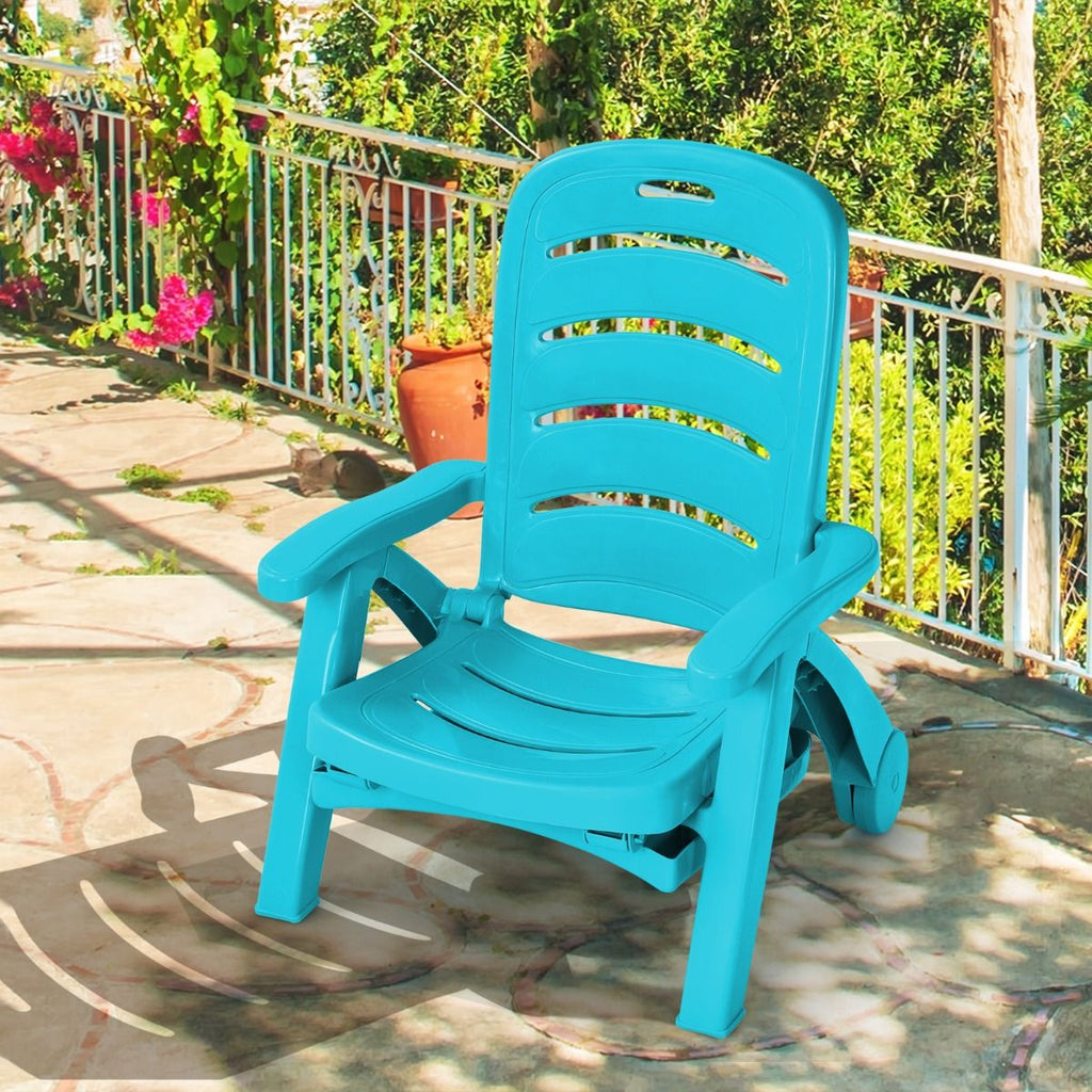 Chaise Longue Pliable Dossier Inclinable à 5 Positions avec Roues Intégrées pour Terrasse Jardin Piscine 150 kg Gris/Blanc/Bleu -