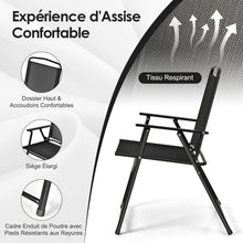 Load image into Gallery viewer, Ensemble Salon de Jardin 6 Pcs 4 Chaises Pliantes Table Basse en Verre et Parasol pour Terrasse Piscine Cour Noir -