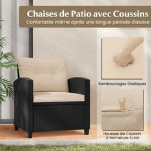 Load image into Gallery viewer, Ensemble de Meubles 3 Pièces de Patio en Rotin Charge 180KG Salon de Jardin 2 Fauteuils Table Basse avec Plateau Noir/Beige/Blanc -