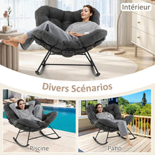 Load image into Gallery viewer, Chaise à Bascule d'Intérieur et d'Extérieur Chaise Papasan Surdimensionnée avec Coussin Rembourré &amp; Cadre en Métal Capacité 205 Kg Gris -