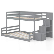 Load image into Gallery viewer, Twin Over Full Bunk Bed with Storage Stairs, Solid Wood Floor Bunk Bed with Full-Length Guardrails, Low Bunk Bed with for Kids Teens Adults