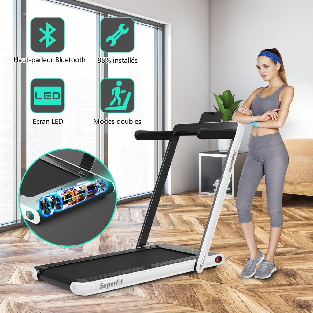 2 en 1 Tapis de Course Electrique Pliable 1  12 Km/H avec Haut-parleur Bluetooth Tlcommande Moteur 0,75HP Vert/Blanc/Noir/Rouge/Or/Noir et Argent/Bleu -