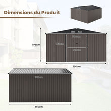Load image into Gallery viewer, Abri de Stockage Extrieur Grand Hangar  Outils avec Design de Toit Inclin Portes Fermables avec Cls 4 Arations 350x350x198cm Gris -