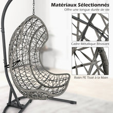 Load image into Gallery viewer, Chaise Oeuf en Rotin PE avec Support avec Oreiller et Coussin Chaise Suspendue avec Accessoires de Suspension Capacit 160 Kg Gris -