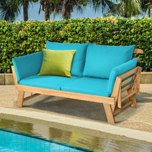 Load image into Gallery viewer, Chaise Longue Convertible avec Coussin Canapé de Jardin 2 en 1 en Bois d’Acacia avec Accoudoir Réglable pour Patio Piscine Jardin Blanc/Gris/Bleu/Rouge -