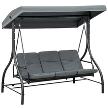 Load image into Gallery viewer, Balancelle de jardin 3 places convertible matelas fourni gris mtal noir -