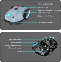 Load image into Gallery viewer, YARDCARE V100 Robot Tondeuse sans Fil Périphérique,avec Navigation par Vision, Évitement d'obstacles(150 Sortes), Robot Tondeuse Gazon avec Batterie 4 Ah, Lame de Rechange