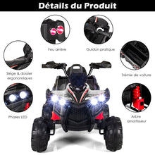Load image into Gallery viewer, 12V Quad Electrique Enfants avec Lumières LED et Musique Véhicule Electrique Enfants avec Démarrage Lent Charge 30kg 129 x 69 x 72 cm Noir/Rouge -