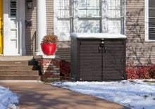 Load image into Gallery viewer, Duramax StoreAway 1200L Plastic Garden Shed/ Flat Lid,Outdoor Storage Shed,Wheelie Bin Hideaways,Wheelie bin box,Durable Construction,Ideal for Bikes,BBQs &amp; 2x 240L Bins,145x85x125 cm,Brown