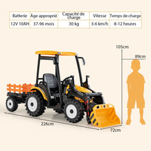 Load image into Gallery viewer, 12V Tracteur lectrique Enfants avec Pelle&amp;Remorque Amovible Vhicule lectrique  6 Roues avec Tlcommande &amp; Musique 3-6 km/h pour 3-8 Ans Jaune/Vert -