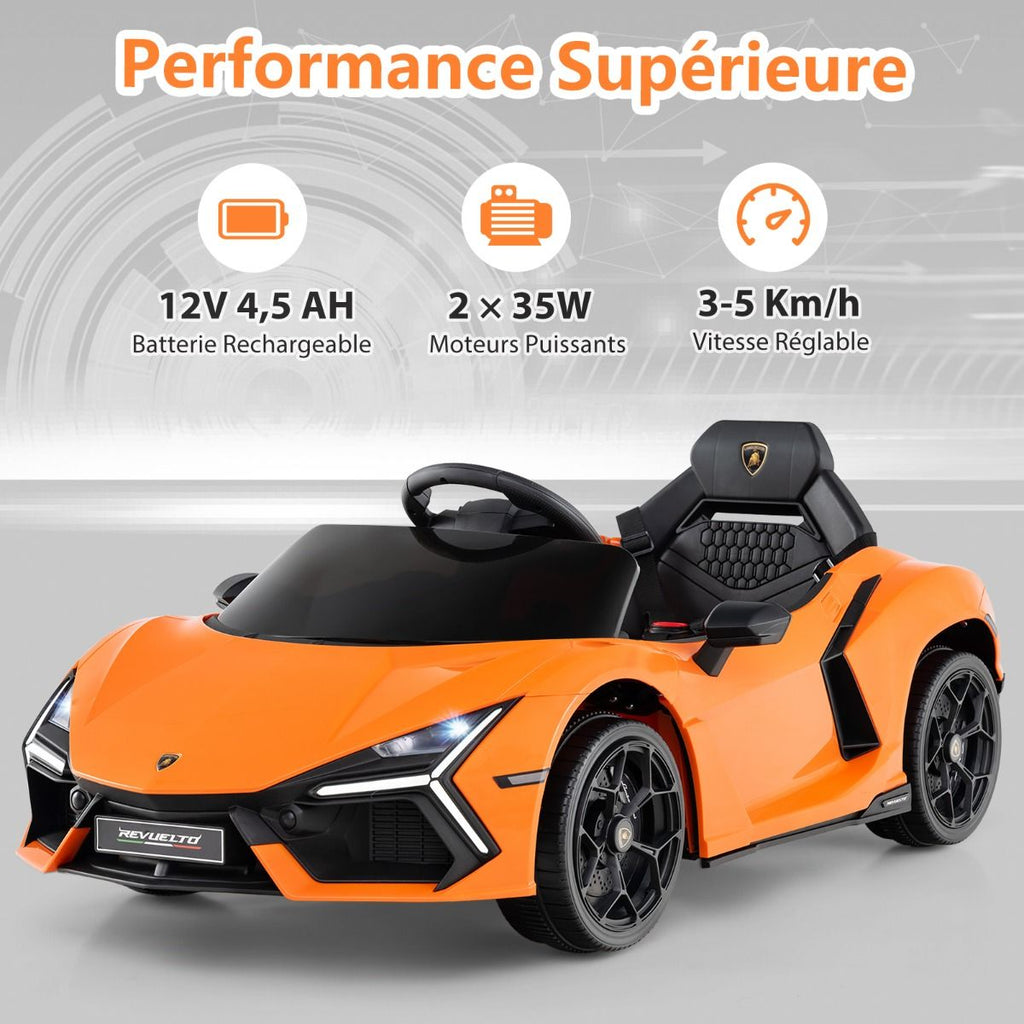 Voiture Electrique 12V pour Enfants Sous Licence Revuelto Télécommande Portes Hydrauliques pour 37-95 Mois Gris/Orange -