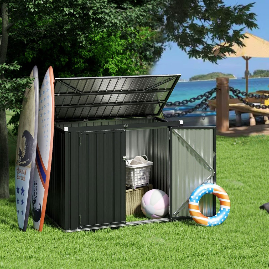 Abri de Stockage en Métal Galvanisé pour Poubelles Extérieur Abri de Jardin Verrouillable avec Toit Ouvert 2 Portes 172X95,5X130CM Gris -