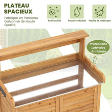 Load image into Gallery viewer, Banc d'Empotage d'Extérieur Table de Jardinage avec Comptoir en Métal Galvanisé 3 Crochets de Suspension Etagères Amovibles Naturel -