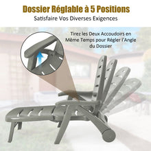 Load image into Gallery viewer, Chaise Longue Pliable Dossier Inclinable à 5 Positions avec Roues Intégrées pour Terrasse Jardin Piscine 150 kg Gris/Blanc/Bleu -