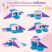 Load image into Gallery viewer, 6 Blocs d’Escalade en Mousse Jeu d’Escalade pour Tout-Petits Jeu d’Activité d’Escalade Coloré Tunnel Escaliers et Rampe pour 12+ Mois Coloré/Bleu/Violet -