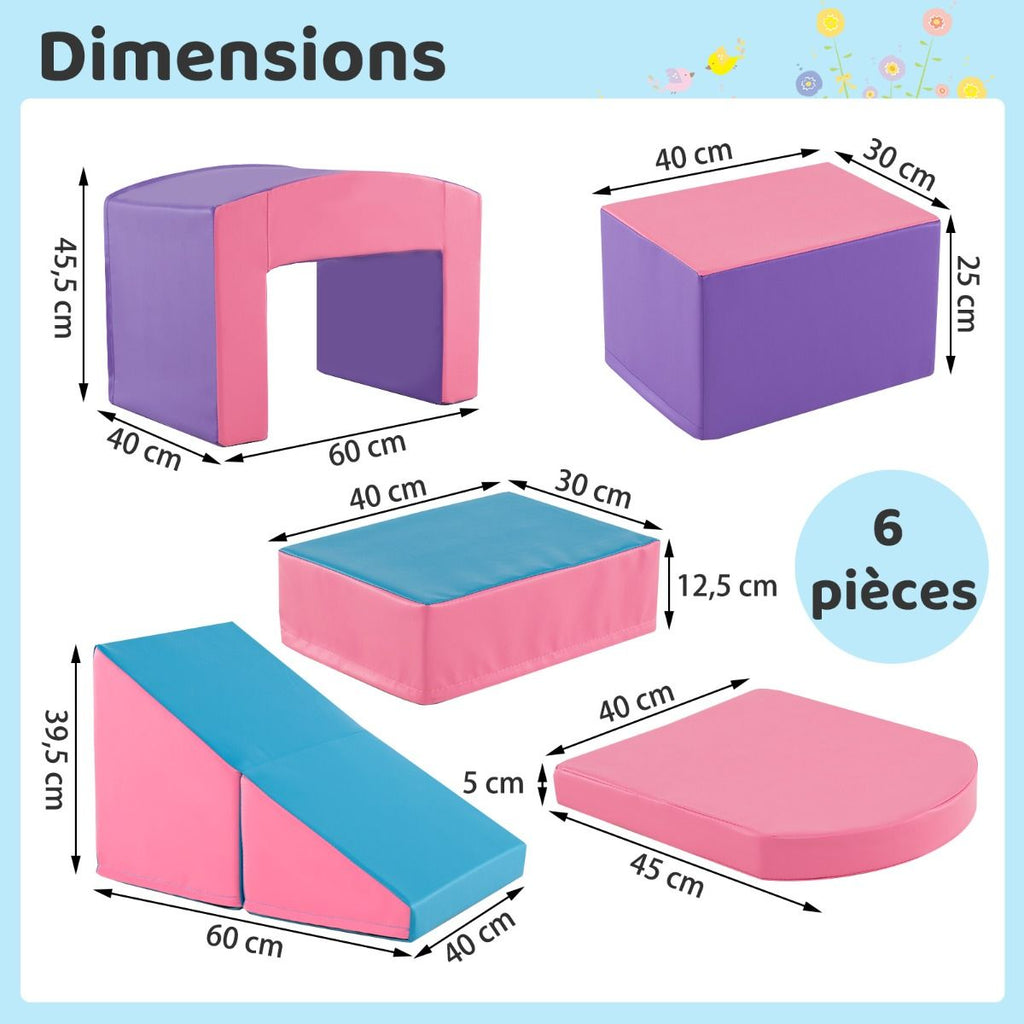 6 Blocs d’Escalade en Mousse Jeu d’Escalade pour Tout-Petits Jeu d’Activité d’Escalade Coloré Tunnel Escaliers et Rampe pour 12+ Mois Coloré/Bleu/Violet -
