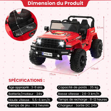 Load image into Gallery viewer, 24V Voiture lectrique 2 Places Enfants avec Tlcommande 2,4G Musique LED Dmarrage Lent 2 Vitesses Charge 35kg pour 3-8 Ans+ Rouge/Rose/Vert -
