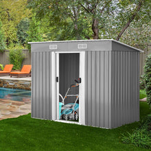 Load image into Gallery viewer, Abri de Jardin  l'Extrieur en Acier Galvanis avec 2 Portes,4 Bouches d'Aration pour Stocker Outils 238 x 131 x 181CM Gris+Blanc -