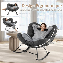 Load image into Gallery viewer, Chaise à Bascule d'Intérieur et d'Extérieur Chaise Papasan Surdimensionnée avec Coussin Rembourré &amp; Cadre en Métal Capacité 205 Kg Gris -