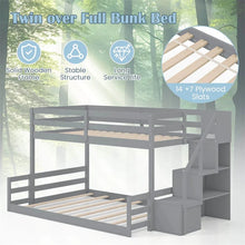 Load image into Gallery viewer, Twin Over Full Bunk Bed with Storage Stairs, Solid Wood Floor Bunk Bed with Full-Length Guardrails, Low Bunk Bed with for Kids Teens Adults