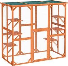 Load image into Gallery viewer, Wiltec Enclos extérieur – 168 x 82 x 166,5 cm – en Bois de Sapin et avec Grillage – Parc pour Chat résistant aux intempéries – avec 6 Zones de Repos – Félins