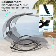 Load image into Gallery viewer, Chaise Longue Double Chaise à Bascule pour 2 Personnes 2 Appui-Têtes Amovibles Cadre en Métal Robuste Lit de Repos Ergonomique 2 Places Gris/Noir/Beige -