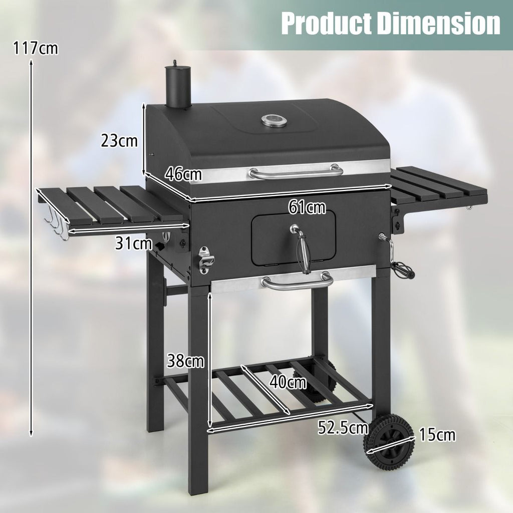 Barbecue  Charbon de Bois Portable avec 2 Tables d'Appoint Noir -