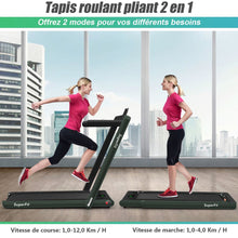 Load image into Gallery viewer, 2 en 1 Tapis de Course Electrique Pliable 1  12 Km/H avec Haut-parleur Bluetooth Tlcommande Moteur 0,75HP Vert/Blanc/Noir/Rouge/Or/Noir et Argent/Bleu -