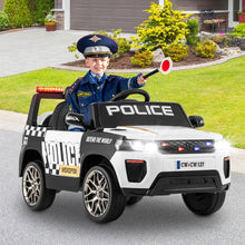 Load image into Gallery viewer, Voiture de Police Electrique Alimentée par Batterie 12 V/7 A Télécommande Connexion Sans Fil Musique Klaxon Sirène Lumières LED Blanc -