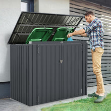Load image into Gallery viewer, Abri de Stockage en Métal Galvanisé pour Poubelles Extérieur Abri de Jardin Verrouillable avec Toit Ouvert 2 Portes 172X95,5X130CM Gris -
