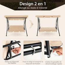 Load image into Gallery viewer, Balancelle d'Extérieur Convertible 2 Places avec Lit Plat Hamac de Terrasse avec Auvent Réglable et Coussin Amovible Pour Jardin -