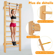Load image into Gallery viewer, Espalier Mural Espalier de Gymnastique Capacité 150 kg Diamètre Barre 3,3 cm en Bois de Pin 195x80x14cm Naturel -