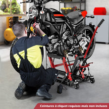Load image into Gallery viewer, Cric Hydraulique pour Moto Capacité de 680 kg Table Élévatrice Moto Plateforme Réglable en Hauteur sur 3 Niveaux Rouge/Noir -