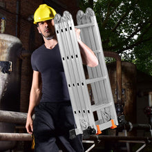 Load image into Gallery viewer, Échelle Polyvalente 5 en 1 avec 2 Montants 4 Plis 15 Echelons Pliable et Multifonction Capacité 150kg en Aluminium -