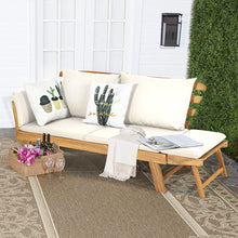 Load image into Gallery viewer, Chaise Longue Convertible avec Coussin Canapé de Jardin 2 en 1 en Bois d’Acacia avec Accoudoir Réglable pour Patio Piscine Jardin Blanc/Gris/Bleu/Rouge -