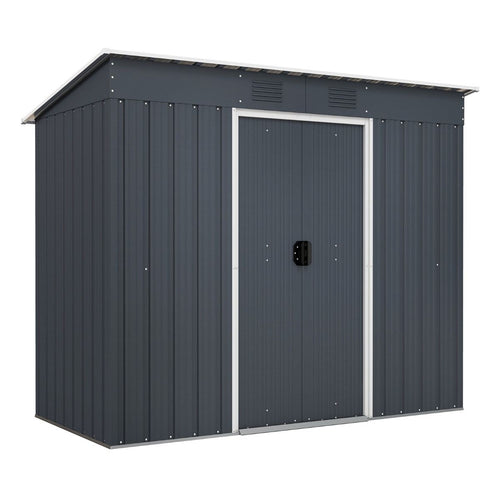 Abri de Jardin Métal 2,4 ㎡ Toit Monopente Cabane de Jardin 2 Portes Coulissantes Verrouillables Fondation 2 Trous d'Aération Gris -