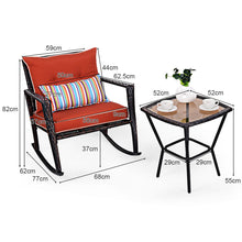 Load image into Gallery viewer, Ensemble de Jardin avec 2 Fauteuils à Bascule et 1 Table Basse en Verre Trempé Tous Coussins Inclus en Rotin PE -