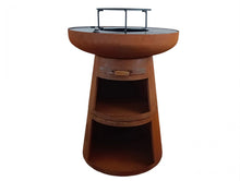 Load image into Gallery viewer, Barbecue rond avec plaque ronde en acier et grille en acier corten -
