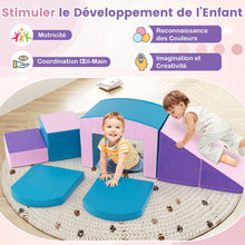 Load image into Gallery viewer, 6 Blocs d’Escalade en Mousse Jeu d’Escalade pour Tout-Petits Jeu d’Activité d’Escalade Coloré Tunnel Escaliers et Rampe pour 12+ Mois Coloré/Bleu/Violet -