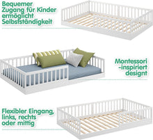 Load image into Gallery viewer, CADANI Timi 2en1 Lit au Sol 120x200 cm Lit Enfant Montessori avec Barrière de Sécurité et Sommier à Lattes, Bois Massif Pin, Blanc, 3 Variantes de Construction, Transformable