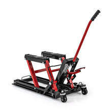 Load image into Gallery viewer, Cric Hydraulique pour Moto Capacité de 680 kg Table Élévatrice Moto Plateforme Réglable en Hauteur sur 3 Niveaux Rouge/Noir -