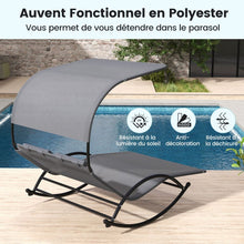 Load image into Gallery viewer, Chaise Longue Double Chaise  Bascule pour 2 Personnes 2 Appui-T锚tes Amovibles Cadre en Mtal Robuste Lit de Repos Ergonomique 2 Places Gris/Noir/Beige -