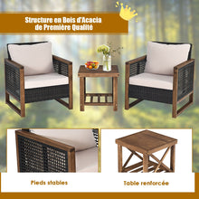 Load image into Gallery viewer, Ensemble Salon de Jardin en Bois d'Acacia Rotin Artisanal Anti-soleil Résistant aux Intempéries pour Porche Balcon Terrasse -