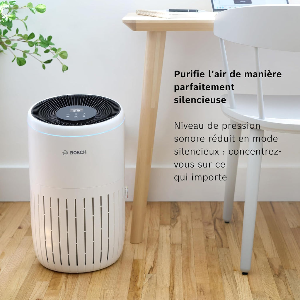 Bosch Air 4000 - Purificateur d'air - Pour les pièces jusqu'à 62,5 m² - Filtre efficacement plus de 99% des polluants - Un capteur intelligent, modes auto et silence (< 25 dB(A)) - CADR : 300 m³/h