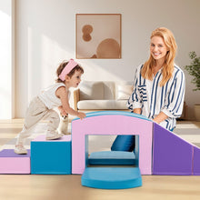 Load image into Gallery viewer, 6 Blocs d橢scalade en Mousse Jeu d橢scalade pour Tout-Petits Jeu d橝ctivit d橢scalade Color Tunnel Escaliers et Rampe pour 12+ Mois Color/Bleu/Violet -